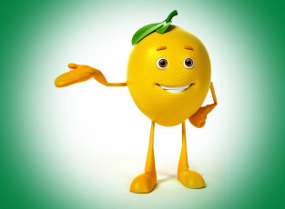 обоя 3д графика, юмор , humor, class, eyes, smile, lemon, green, background, класс, взгляд, улыбка, лимон, зеленый, фон