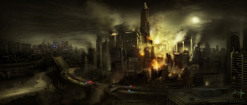 Картинка infamous фэнтези иные+миры +иные+времена будущее иной мир город мегаполис взрыв небоскребы