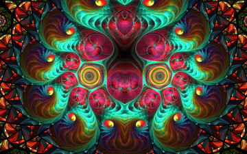 Картинка 3д+графика фракталы+ fractal фон центр симметрия круги геометрические фигуры калейдоскоп графика абстракция фрактал