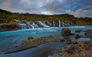 Картинка природа водопады скалы река исландия хвитау хрёйнфоссар