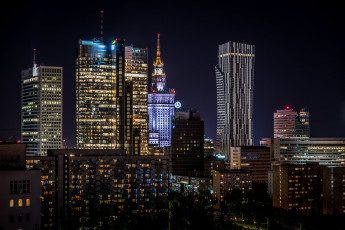 Картинка города варшава+ польша вечер огни панорама
