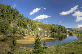 Картинка природа реки озера озеро пейзаж деревья облака горы
