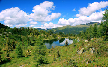 Картинка природа реки озера горы облака деревья озеро пейзаж