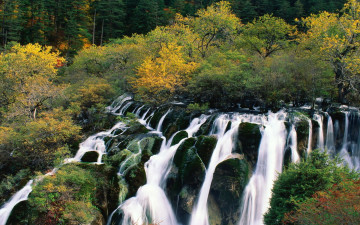 обоя природа, водопады, китай, осень, лес