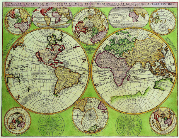 Обои картинки фото старинная, карта, мира, разное, глобусы, карты, материки, полушария