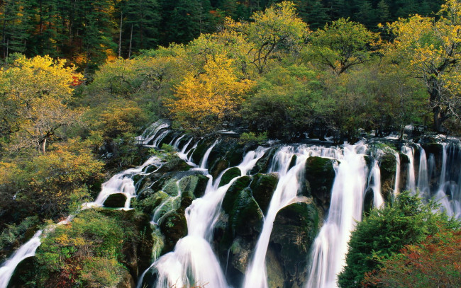 Обои картинки фото природа, водопады, китай, осень, лес