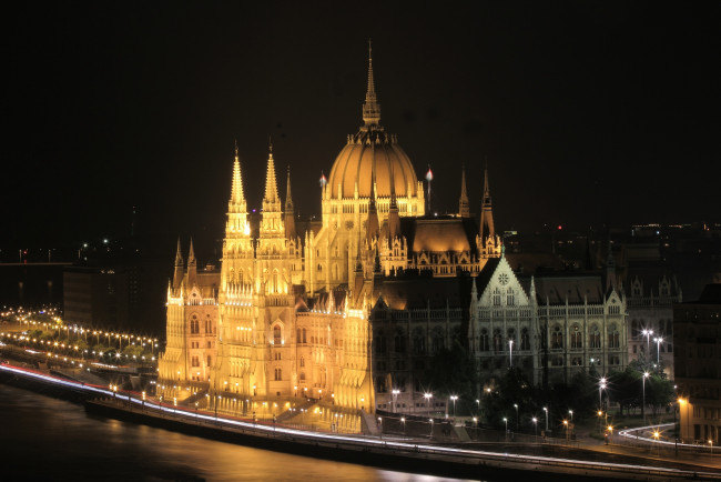 Обои картинки фото города, будапешт, венгрия, ночь, дунай, парламент