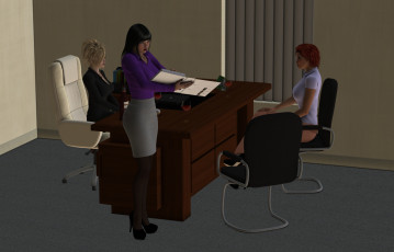 Картинка 3д+графика люди+ people взгляд девушки стол офис