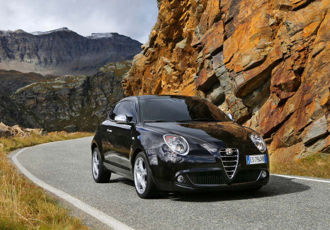 Обои картинки фото 2014 alfa romeo mito, автомобили, alfa romeo, тюнинг, горы, металлик, черный, alfa, romeo