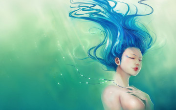 Картинка фэнтези русалки вода девушка русалка волосы ожерелье