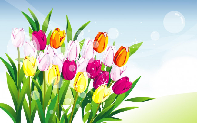 Обои картинки фото векторная графика, цветы , flowers, блики, тюльпаны, букет
