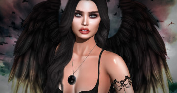 Картинка 3д+графика ангел+ angel взгляд лицо волосы фон крылья
