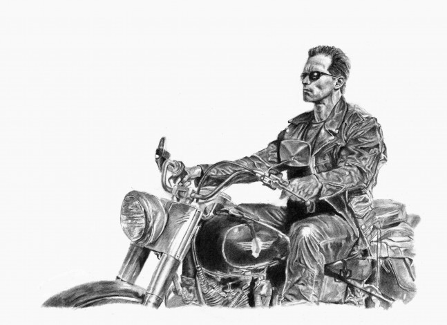 Обои картинки фото рисованное, кино, мужчина, фон, очки, мотоцикл