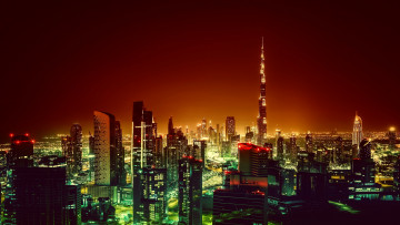 Картинка города дубай+ оаэ бурдж-халифа самое высокое сооружение огромное многоэтажное здание город ночь огни эмират дубай