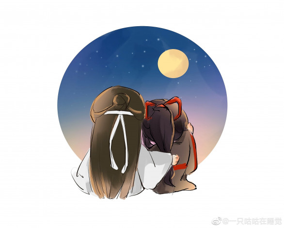 Обои картинки фото аниме, mo dao zu shi, вэй, усянь, лань, ванцзи, луна