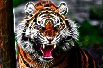 Картинка 3д графика animals животные tiger yellow