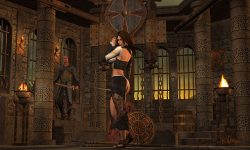 Картинка 3д графика fantasy фантазия комната цепи мечи