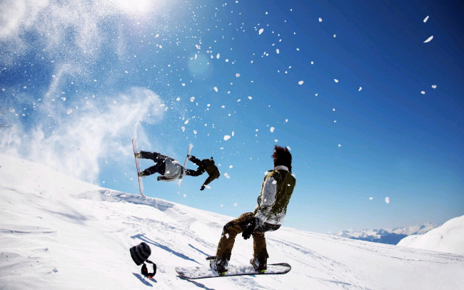 Обои картинки фото спорт, сноуборд, спуск, снег