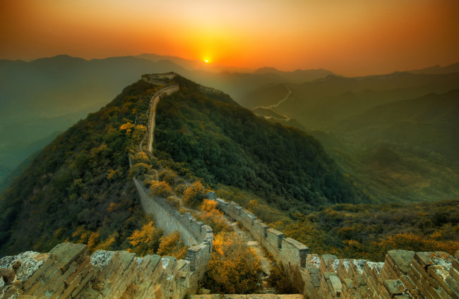 Обои картинки фото природа, восходы, закаты, закат, пейзаж, китай, великая, китайская, стена