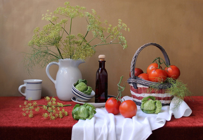 Обои картинки фото еда, овощи, помидоры, капуста, укроп, томаты