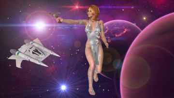 Картинка 3д+графика фантазия+ fantasy космические корабли фон вселенная планеты взгляд девушка