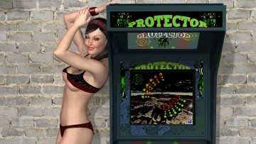 Картинка 3д+графика люди+ people фон взгляд девушка игровой автомат