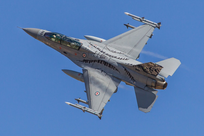 Обои картинки фото f-16bm, авиация, боевые самолёты, истребитель