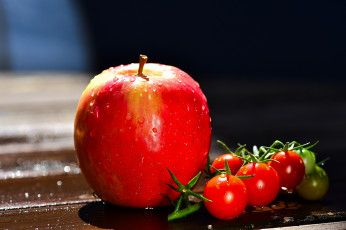 Картинка еда фрукты+и+овощи+вместе снедь помидоры томаты яблоки