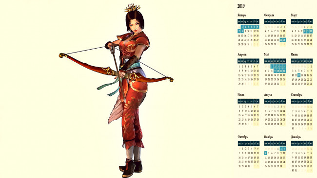 Обои картинки фото календари, аниме, стрела, лук, оружие, девушка
