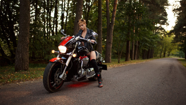 Обои картинки фото мотоциклы, мото с девушкой, анастасия, жилина