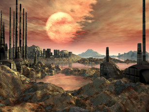 Картинка 3д графика nature landscape природа камни солнце облака столбы горы