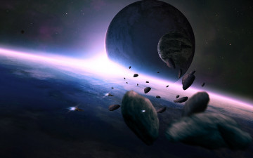 Картинка космос арт астероиды планеты