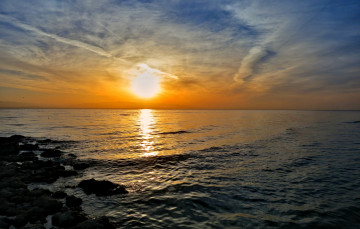 Картинка природа восходы закаты океан горизонт облака солнце зарево