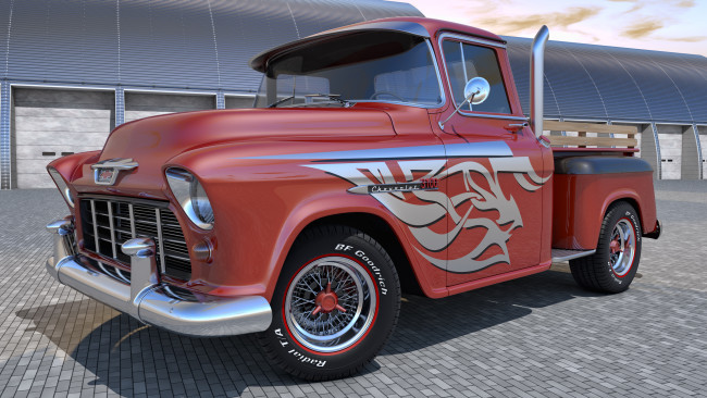 Обои картинки фото автомобили, 3д, 3100, 1955, chevrolet, pickup