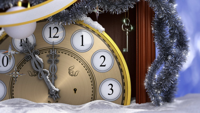 Обои картинки фото праздничные, разное, новый, год, часы, мишура