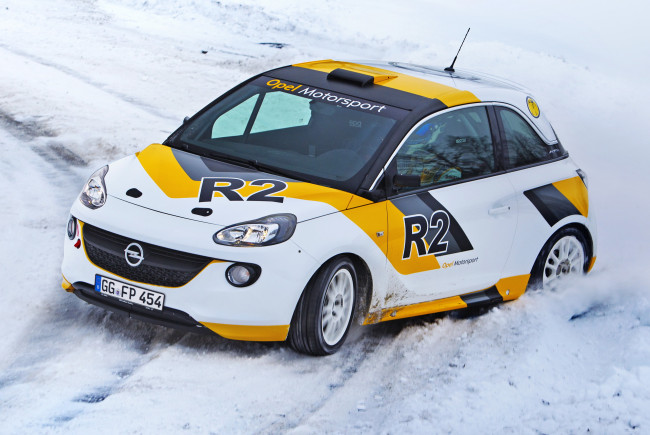 Обои картинки фото 2013, opel, adam, r2, автомобили, снег, ралли