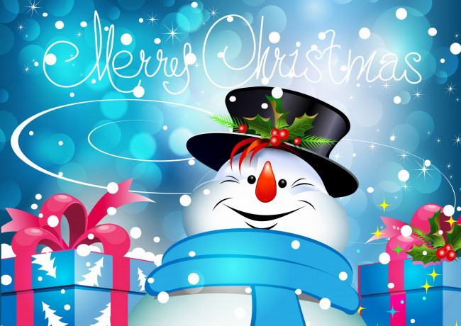 Обои картинки фото праздничные, векторная, графика, новый, год, подарки, снеговик