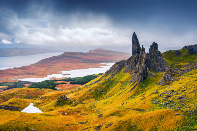 Обои картинки фото природа, горы, шотландия, область, хайленд, осень, the, storr, полуостров, trotternish, скалы