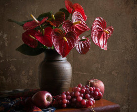 Картинка еда натюрморт цветы фрукты композиция антуриум