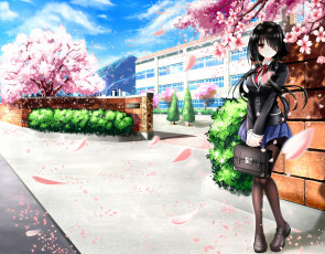 Картинка аниме date+a+live tsubasaki tokisaki kurumi date a live весна девушка сакура цветы лепестки арт школа