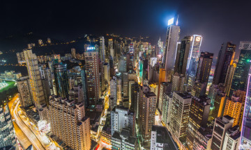 Картинка hong+kong города гонконг+ китай огни небоскребы ночь