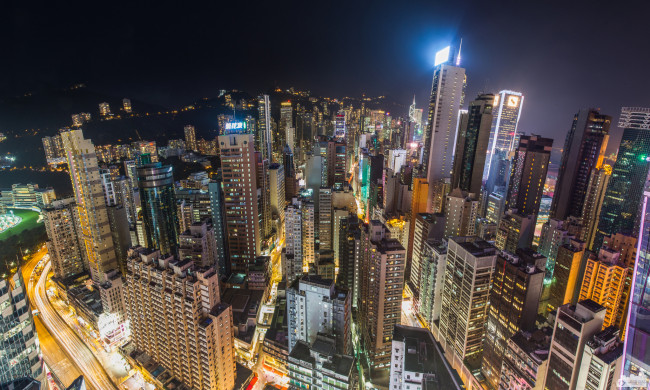 Обои картинки фото hong kong, города, гонконг , китай, огни, небоскребы, ночь