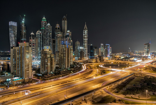 Обои картинки фото dubai marina, города, дубай , оаэ, ночь, огни, небоскребы