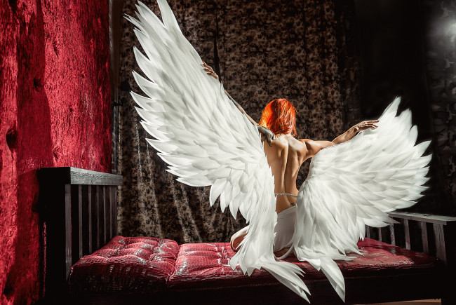 Обои картинки фото девушки, -unsort , рыжеволосые и другие, девушка, модель, крылья, добро, ангел