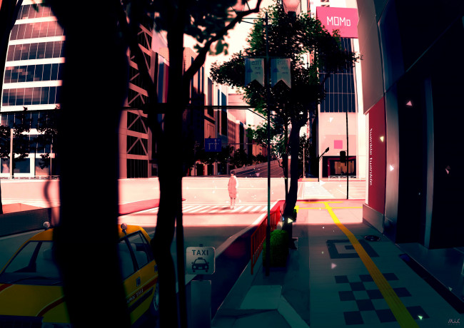 Обои картинки фото аниме, город,  улицы,  интерьер,  здания