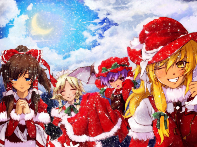 Обои картинки фото touhou, аниме, merry, chrismas, winter