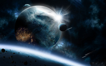 Картинка космос арт солнце планеты астероиды