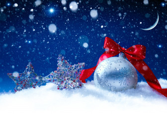 Картинка праздничные украшения шарик звёзды бант снег