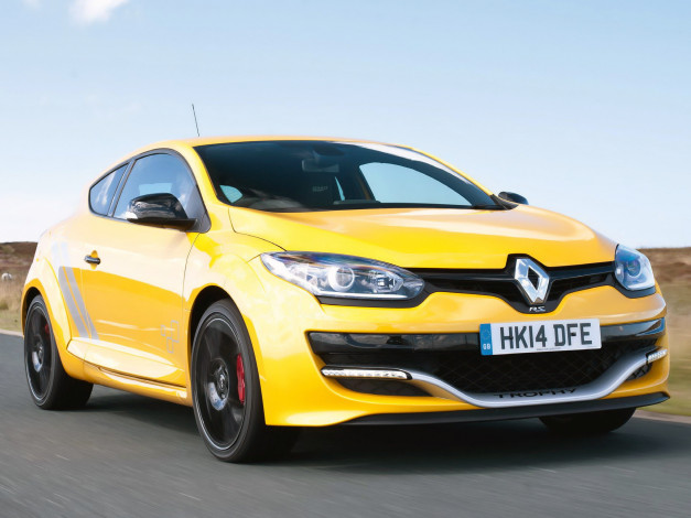 Обои картинки фото автомобили, renault, 2014г, uk-spec, mеgane, желтый, r-s-, 275, trophy