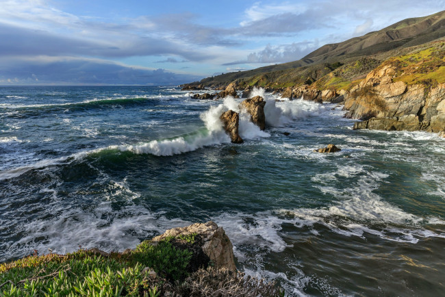 Обои картинки фото природа, побережье, волны, скалы, океан